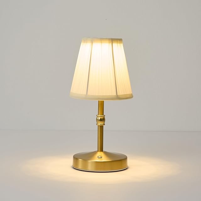 5w Led Cordless Mini Lamps,3000 mah Battery Operated Lamp,3 Color Temperature Dimmable Table Lamp,Gold Rechargeable Table Lamp Fabric,Aesthetic Small kitchen Lamp for Counter,Restaurant,Bar,H9.8"