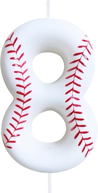 Baseball Birthday Number Candles for Cake White Number 8 Candle Baseball Cake Topper for Party Anniversary Decorations