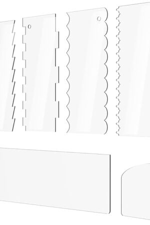 Cake Scraper 6 Pieces Clear Acrylic Icing Smoother Decorating Comb Scrapers Set, Pastry Cutter for Mousse Butter Cream Decoration, 11 Patterns Different Stripes for Cakes Edges, Kitchen Baking Tool