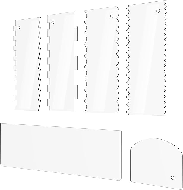 Cake Scraper 6 Pieces Clear Acrylic Icing Smoother Decorating Comb Scrapers Set, Pastry Cutter for Mousse Butter Cream Decoration, 11 Patterns Different Stripes for Cakes Edges, Kitchen Baking Tool