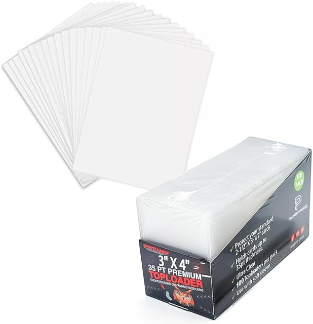 The 100 Trading Card Sleeve – 3''x4'' Toploaders for Cards Hard Plastic – Card Top Loaders, Baseball Card Holder, Card Protector Sleeves for Sports & Game Cards