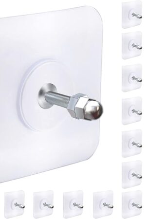 AIERSA Heavy Duty Adhesive Hooks, Wall Hooks for Hanging, Screw Free Sticker, Seamless Screws for Wall Mount, 2 in 1 Reusable, White, 20 Pcs, 16mm