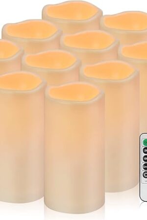 12Pcs Flickering Flameless Candles Waterproof Large (D 3" x H 6") LED Candles, Fake Pillar Outdoor Indoor Battery Operated Candles with Remote for Home/Wedding/Christmas/Holiday Décor