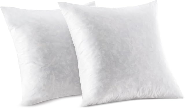 Glaciman 18x18 Premium Feather Throw Pillow Inserts (Pack of 2) - Soft Fluffy Decorative Pillow for Sofa, Bed, Couch - Feather and Down Square Euro Pillows