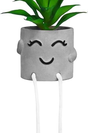 Zerzsy Artificialplant Succulents in Cement Pots with Hanging Leg, Kitchen Shelf Decoration,Bathroom Mini Plants Decor, Shelf Decor Accents, Office Wall Decoration - Set of 1