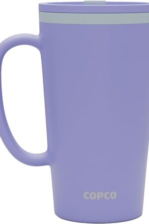 Copco Cone 16oz Insulated Travel Mug with Handle, Double Wall, Slide-Closure Lid, BPA-Free, Microwave & Dishwasher Safe, Reusable Plastic Travel Coffee Tumbler - Portable Coffee Cup (Light Purple)