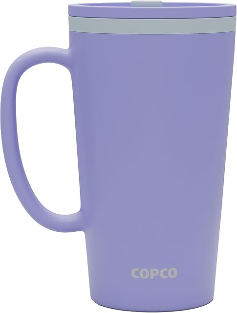 Copco Cone 16oz Insulated Travel Mug with Handle, Double Wall, Slide-Closure Lid, BPA-Free, Microwave & Dishwasher Safe, Reusable Plastic Travel Coffee Tumbler - Portable Coffee Cup (Light Purple)