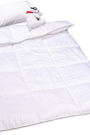 ZPECC Toddler Down Alternative Comforter, 39x47 Hypoallergenic Baby Blanket Quilt, Soft Breathable Lightweight All Season Kids Duvet Insert for Crib Stroller Cot Daycare, White Stripe