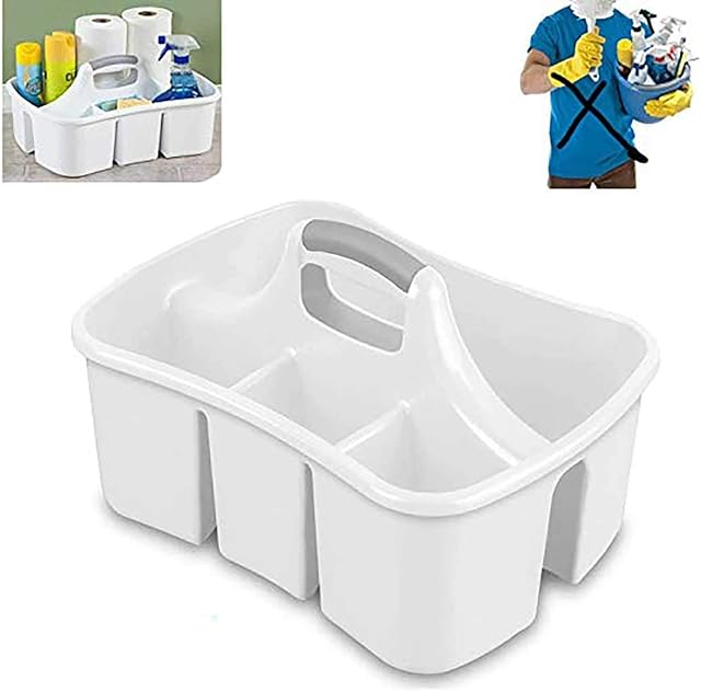 LavoHome Bath Caddie White - Totes with Divided Compartments and Handles for Organizing, Storing & Carrying Cleaning Supplies and Bathroom Accessories (Large Cleaning Caddy)