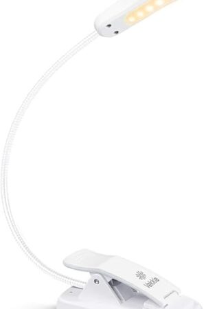 Vekkia 3000K Warm LED Rechargeable Book Light, Easy for Eyes, Clip on Reading Lights for Reading in Bed, Car & Travel, Lightweight Slim 2.1 oz. Perfect for Readers (Elegant White)
