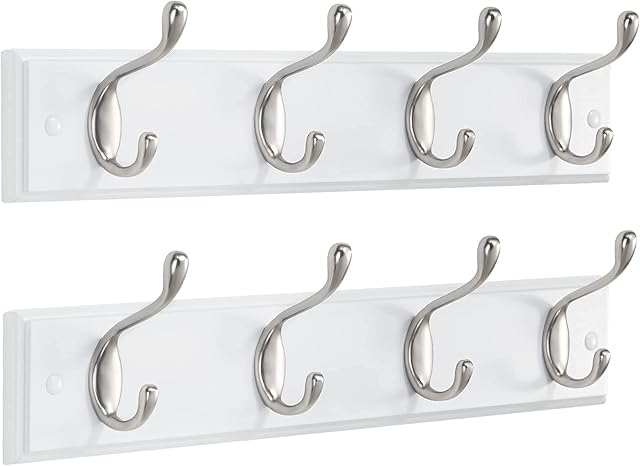 AMADA HOMEFURNISHING Coat Rack Wall Mount 2 Pack, Wall Hooks for Coats, Hats - White
