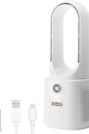 XDS Desk Bladeless Fan, 12.8 Inch Small Personal Cooling Fan with 6 Speed Adjustment, Button Control, Easy to Clean, Quiet Table Fan, Ideal for Office, Living Room, Bedroom (White)