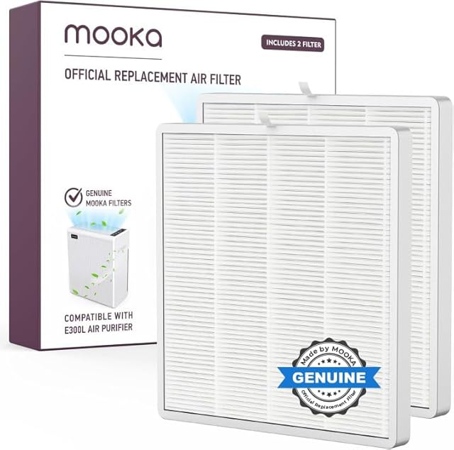 E-300L Air Purifier Official H13 Replacement Filter Compatible with MOOKA and MOOKA FAMILY E-300L Air Purifiers (White 2PC)