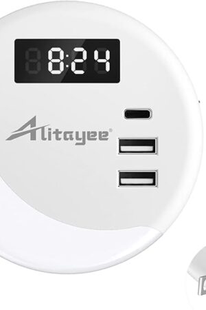 Alitayee LED Night Light, Night Lights Plug Into Wall, Smart Light Sensor Nightlight with USB C Charger(MAX 15.5W) and Digital Clock for Bedroom Stairs Kitchen Hallway Room Kids Adults Daylight White