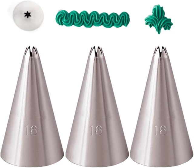 Cake Decrorating Tip #16,Star Icing Piping Tip for Frosting Shells,Zigzags,Rosettes, Flowers,3 Pcs