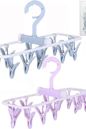 Clothes Drying Racks 2 Pack Small Folding Portable Underwear Hangers with Clips Socks 12 Clips 360° Rotatable Hook for Drying Towels Bras Baby Clothes Gloves Plast
