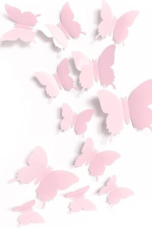 Cute Pink Butterfly Wall Decor 24 pcs, Girls Room Wall Decals, Danish Pastel Aesthetic Butterflies Stickers for Nursery Decorations, Baby Toddler Room Decor for Girls