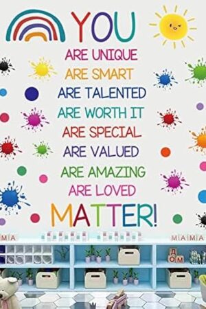 Colorful Inspirational Quote Wall Decals Motivational Phrase Wall Decor Sticker Watercolor Paint Splatter Wall Decals Handprint Positive Saying Wall Stickers for Kids Room Decor Playroom School