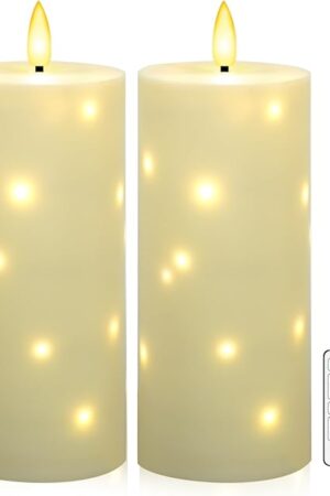 10" x 4" Large Outdoor Waterproof Flickering Flameless Candles with Timer,2Pcs Battery Operated LED Pillar Candles with Embedded Star String for Outdoor Lanterns,Porch,Patio Decor(Ivory)