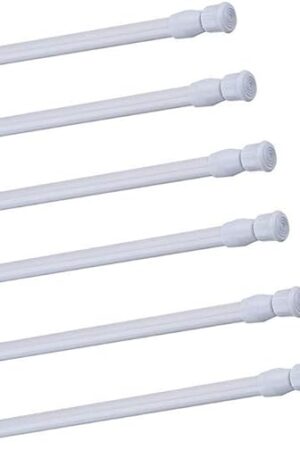 Cupboard Bars Tension Rods, 6 Pack Spring Tensions Rods 9.8 to 15.7 Inches Steel Adjustable Tension Curtain Rod Shower Rod Closet Rod Window Rods (White)