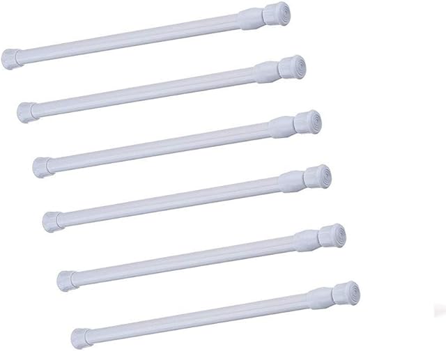 Cupboard Bars Tension Rods, 6 Pack Spring Tensions Rods 9.8 to 15.7 Inches Steel Adjustable Tension Curtain Rod Shower Rod Closet Rod Window Rods (White)