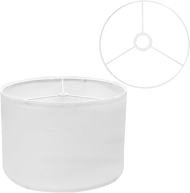 Drum Lamp Shades (Spider Fitter & E27/E26/E14 Fitter) for Table Lamps 12" Top x 12" Bottom x 8" High Linen Lampshade Lamp Shade for Floor Lamps Bedside Lamps White fine lines, Assembly Required