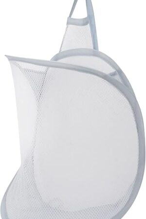 Cabilock 1pc Foldable Hanging Laundry Basket Versatile Storage Organizer for Clothes Toys and Towels Space-Saving Design Gray Net for Home Bathroom and Dorm Use