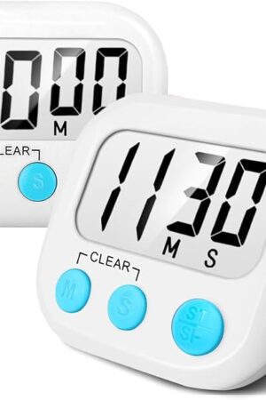 2 Pack Digital Kitchen Timer for Cooking Big Digits Loud Alarm Magnetic Backing Stand Cooking Timers for Baking White