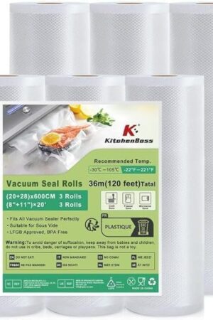Vacuum Sealer Bags for Food: 6 Pack 3 Rolls 11" x 20'+3 Rolls 8" x 20' Commercial Grade BPA-Free, Leakproof Great for Long-term Storage