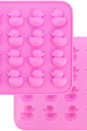 2 Pack 16-Cavity Duck Shaped Silicone Mold Non-Stick Food Grad Mini Size Rubber Duck Pink Duck Silicone Mold for Cupcake Decoration Gummy Jelly Hard Candy Chocolate Ice Cube Trays