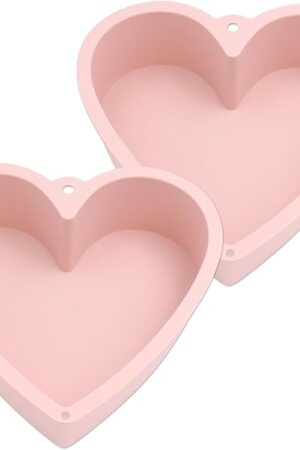 Alimat PluS Silicone Heart Shaped Cake Pans, 2pcs Heart Cake Pan 8 Inch with Hanging Hole(Pink)