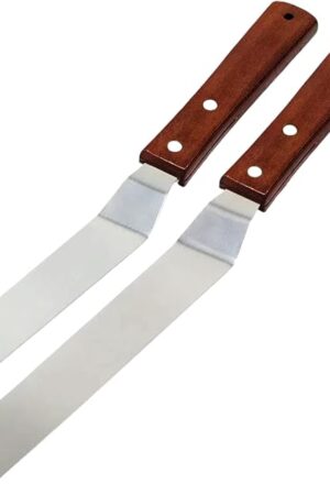 Angled Icing Spatula, Stainless Steel Offset Spatula, 2-Pack Cake Spatula Set Black 6 inch & 8 inch Blade Spatulas Metal Decorating Frosting Spatulas