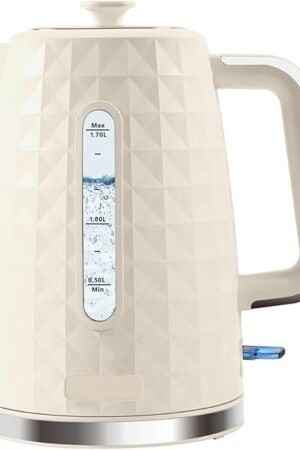 1.7L Electric Kettle, Fast Boiling 1200W Hot Water Boiler, 360° Cordless Design,Electric Tea Kettle for Boiling Water Auto Shut Off Boil Dry Protection，Electric Water Kettle for Coffee Tea,Beige