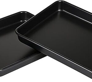 9x11 Inch Cookie Sheet, Baking Tray for Toaster Oven, Non Stick Baking Sheet Pan for Biscuits, Vegetables, Easy to Clean, Non-Warp Heavy Duty Pans, Black, 2-Pack