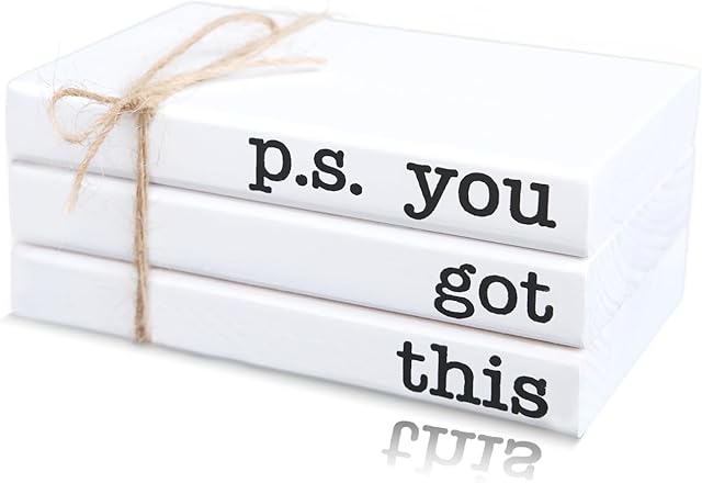Cute Office Desk Decor, Inspirational Wooden Mini Faux Books for Decoration, Gifts for Women Kids - P.S. You Got This Sign