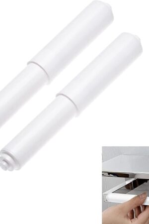 2 Pack White Toilet Paper Holder,Plastic Toilet Tissue Roll Holder Insert in Household Restaurant Toilet Replacement Roller Spring Loaded Rod
