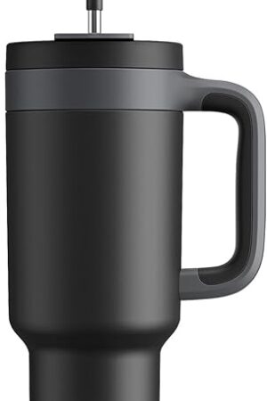 40 oz Tumbler with Handle, 2-in-1 Straw and Sip Lid, Leakproof, Dishwasher Safe, Insulated Stainless Steel Travel Coffee Mug, Keeps Cold for 34 Hours, Fits in Car Cup Holder (Midnight)