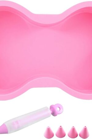 Dog Birthday Cake Mold Silicone Bone Shape Cake Pan with Decorating Pen (Pink, 10")