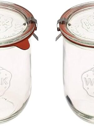 Weck Tulip Jars 1 Liter - Large Sour Dough Starter Jars with Wide Mouth - Suitable for Canning and Storage - 2 with Glass Lids