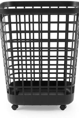 Wheeled Laundry Hamper Handle and Wheels for Easy Rolling of Clothes to and from The Laundry Room, Plastic, Black