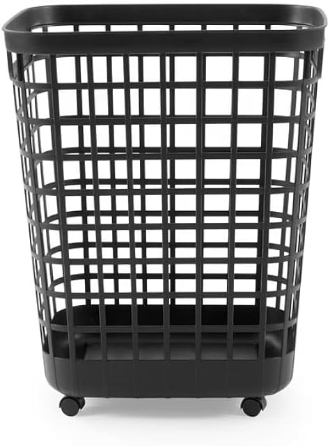 Wheeled Laundry Hamper Handle and Wheels for Easy Rolling of Clothes to and from The Laundry Room, Plastic, Black