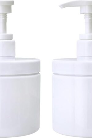 Cosywell Pump Bottle Dispenser Plastic Pump Bottles Refillable Bottles Wide Mouth Jar Style Empty Pump Bottles Bathroom Shower Containers for Lotion Shampoo Conditioner (White, 2X 500ml)