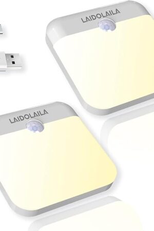 2 Pcs Magetic Night Light Motion Sensor Cruise Ship Approved with USB Cable LED Rechargeable Battery for Indoor Use in Bathroom Hallway Cabin Toilet Bed Stair Automatic Motion for Travel