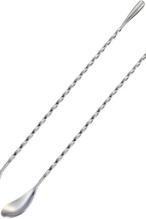 Briout Bar Spoon Cocktail Mixing Stirrers for Drink, Stainless Steel 12 Inches Long Handle, Silver 2 Pieces