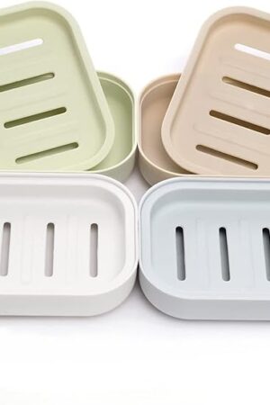 4 Pack Plastic Soap Dish, Soap Container, Double Layer Draining Soap Holder for Shower, Bathroom or Kitchen, C-0060