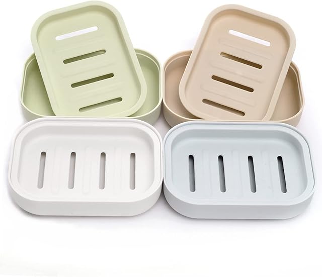 4 Pack Plastic Soap Dish, Soap Container, Double Layer Draining Soap Holder for Shower, Bathroom or Kitchen, C-0060