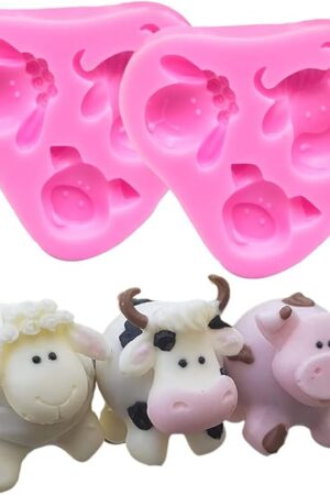 Cestony Cute Lovely Farm Animals Head Cow Sheep Pig Present Silicone Molds for DIY Cake Fondant Biscuit Cookies Soap Sugar Pudding Chocolate Hard Candies Dessert Candle Decor