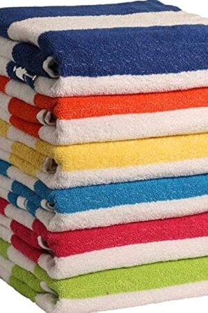 100% Cotton Bath Towel, Pack of 6, Cabana Stripe Beach Towels, Large Pool Towels (30" x 60?), Highly Absorbent, Light Weight, Soft and Quick Dry Swim Towels, for Parties, Guests