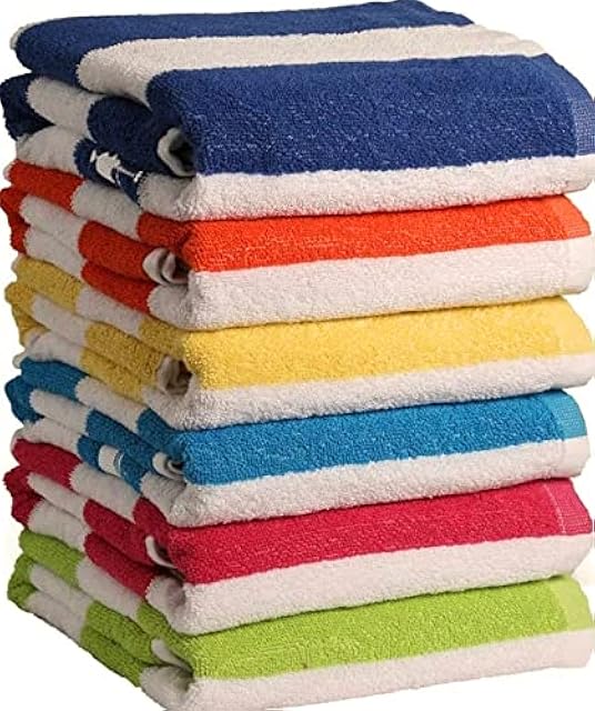 100% Cotton Bath Towel, Pack of 6, Cabana Stripe Beach Towels, Large Pool Towels (30" x 60?), Highly Absorbent, Light Weight, Soft and Quick Dry Swim Towels, for Parties, Guests