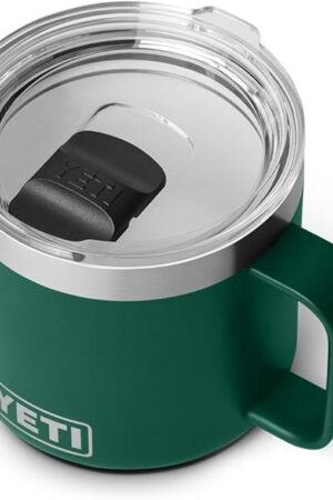 YETI Rambler 14 oz Ceramic Lined Stackable Mug, Vacuum Insulated, Stainless Steel with MagSlider Lid, Black Forest Green